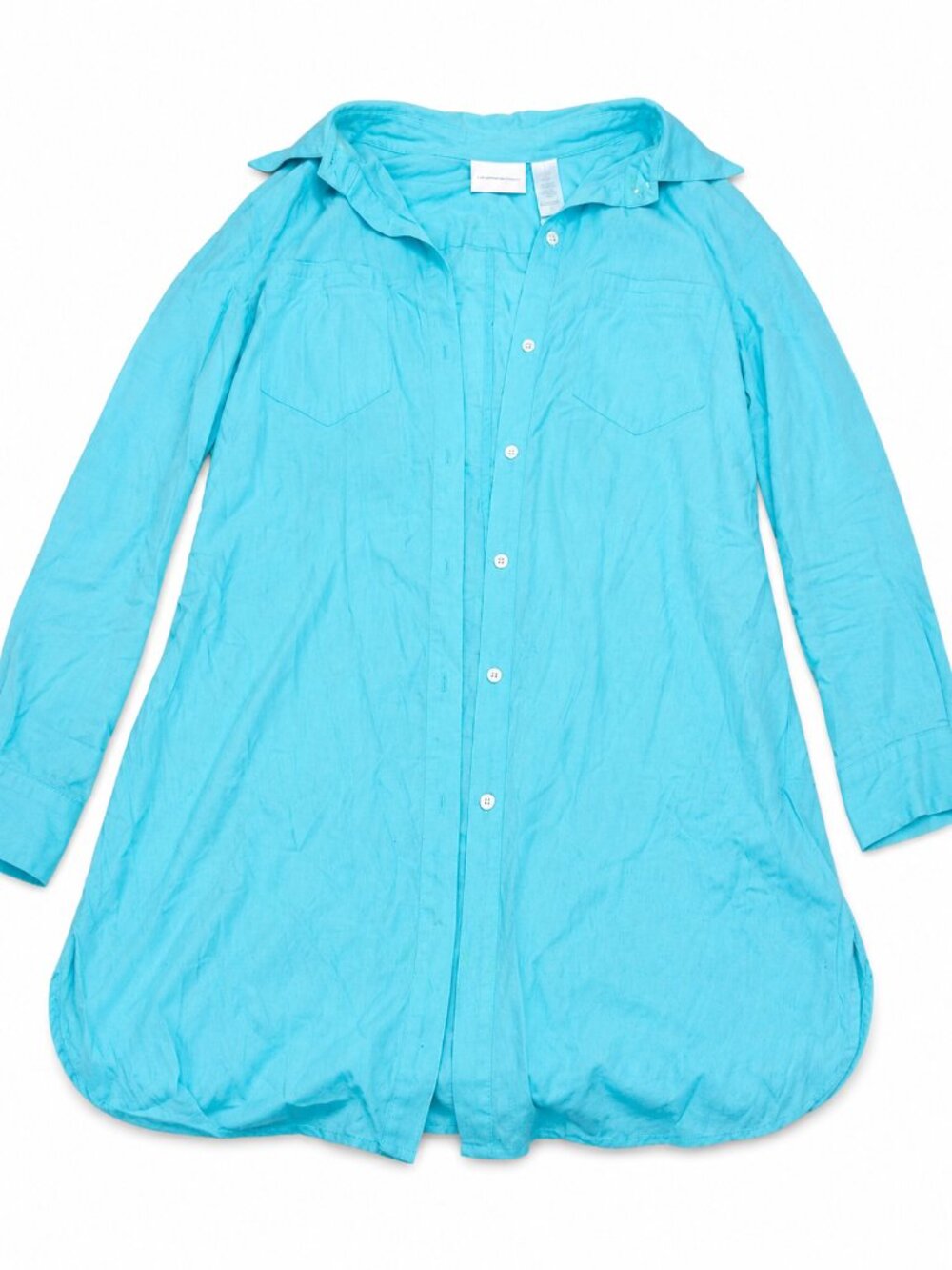 Aqua Blue Long Dress Shirt | Liz Claiborne | Size 14 100% Cotton | Women's